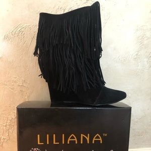 Womans Lilianna Black Suede Fringe Bootie❤️8